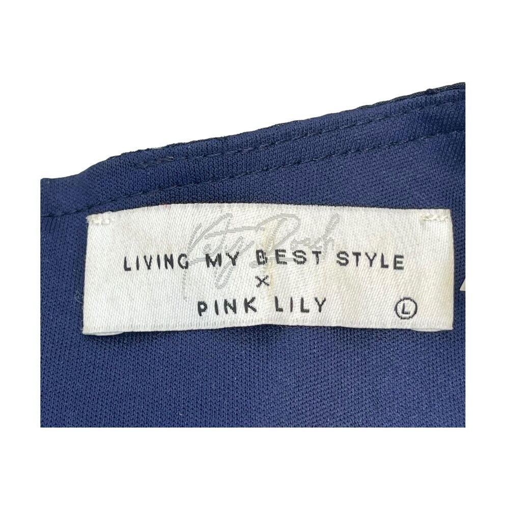 Pink Lily x Living My Best Style Tiered Dress Womens L Navy Floral Ruffle Sleeve - Picture 2 of 9